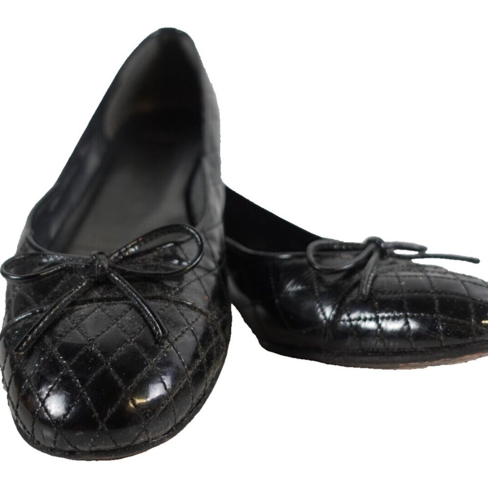 Stuart Weitzman Black Leather Quilted Bow ballet Flat